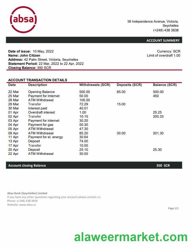 Seychelles ABSA bank statement